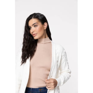 Casaco Feminino em Tricô Pluma Bola - 25335 Off White