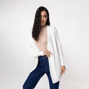 Casaco Feminino em Tricô Pluma Bola - 25335 Off White