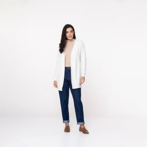 Casaco Feminino em Tricô Pluma Bola - 25335 Off White