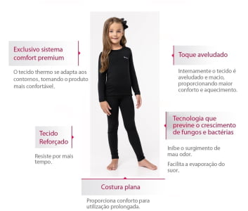 Blusa Térmica Infantil Menina Segunda Pele - Preta