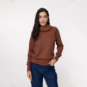 Blusa Térmica Feminina Canelada Gola Alta - 3221 Conhaque