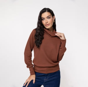 Blusa Térmica Feminina Canelada Gola Alta - 3221 Conhaque