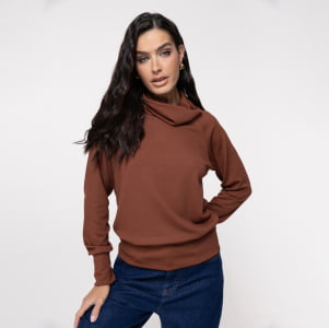 Blusa Térmica Feminina Canelada Gola Alta - 3221 Conhaque