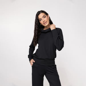 Blusa Térmica Feminina Canelada Gola Alta - 3221 Preto