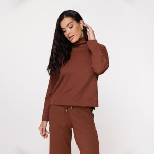 Blusa Térmica Feminina Canelada Gola Alta - 3222 Conhaque