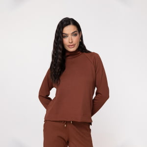 Blusa Térmica Feminina Canelada Gola Alta - 3222 Conhaque