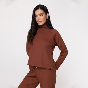 Blusa Térmica Feminina Canelada Gola Alta - 3222 Conhaque
