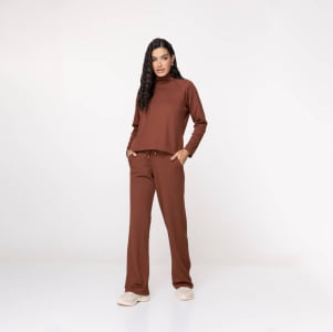 Blusa Térmica Feminina Canelada Gola Alta - 3222 Conhaque