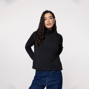 Blusa Térmica Feminina Canelada Gola Alta - 3222 Preta