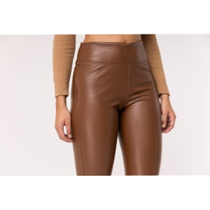 Calça Legging Térmica Feminina em Courino Forrada - 3173 Conhaque