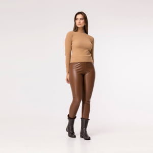 Calça Legging Térmica Feminina em Courino Forrada - 3173 Conhaque