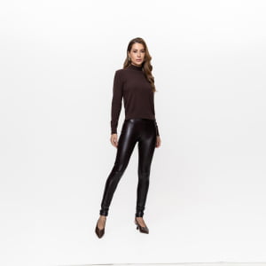 Calça Legging Térmica Feminina em Courino Forrada - 3173 Marrom