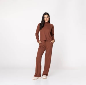 Calça Pantalona Térmica Feminina Canelada - 3231 Conhaque