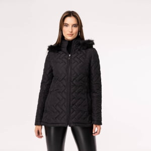 Casaco Feminino Puffer Spesso Florença Com Capuz - 4030 Preto