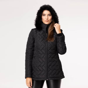 Casaco Feminino Puffer Spesso Florença Com Capuz - 4030 Preto