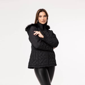 Casaco Feminino Puffer Spesso Florença Com Capuz - 4030 Preto