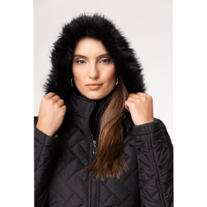 Casaco Feminino Puffer Spesso Florença Com Capuz - 4030 Preto