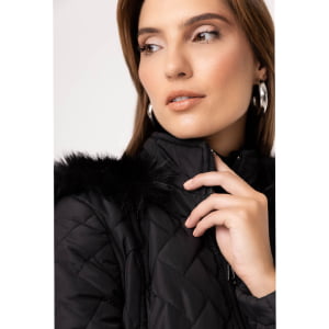 Casaco Feminino Puffer Spesso Florença Com Capuz - 4030 Preto