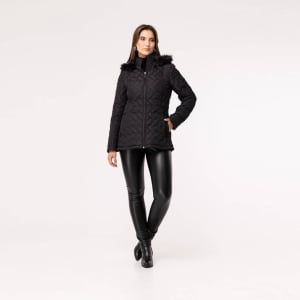 Casaco Feminino Puffer Spesso Florença Com Capuz - 4030 Preto