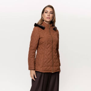 Casaco Feminino Puffer Spesso Florença Com Capuz - 4030 Terracota