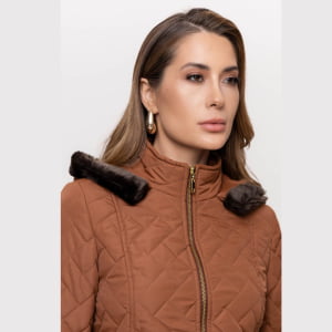 Casaco Feminino Puffer Spesso Florença Com Capuz - 4030 Terracota