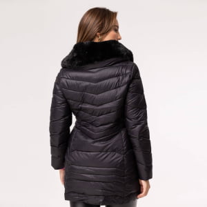 Casaco Feminino Puffer Spesso Pelliccia de Pluma - 034 Preto