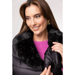 Casaco Feminino Puffer Spesso Pelliccia de Pluma - 034 Preto