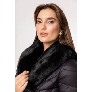 Casaco Feminino Puffer Spesso Pelliccia de Pluma - 034 Preto