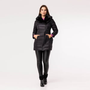 Casaco Feminino Puffer Spesso Pelliccia de Pluma - 034 Preto