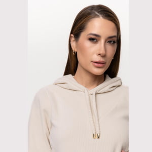 Fleece Térmico Feminino Canelado com Capuz - 3190 Pérola