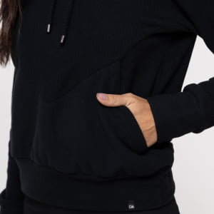Fleece Térmico Feminino Canelado com Capuz - 3190 Preto 