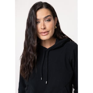 Fleece Térmico Feminino Canelado com Capuz - 3190 Preto 