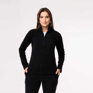 Fleece Térmico Feminino Meio Zíper - 918 Preto 