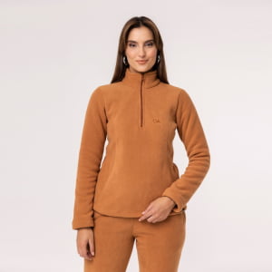 Fleece Térmico Feminino Meio Zíper Forrado em Lã - 914 Camel