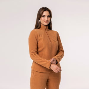 Fleece Térmico Feminino Meio Zíper Forrado em Lã - 914 Camel