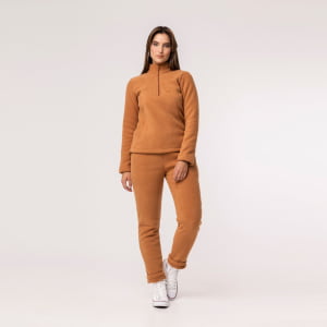 Fleece Térmico Feminino Meio Zíper Forrado em Lã - 914 Camel