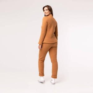 Fleece Térmico Feminino Meio Zíper Forrado em Lã - 914 Camel