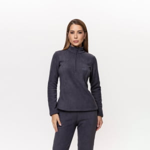 Fleece Térmico Feminino Meio Zíper Forrado em Lã - 914 Chumbo
