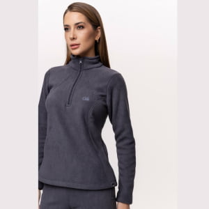 Fleece Térmico Feminino Meio Zíper Forrado em Lã - 914 Chumbo