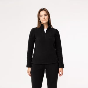 Fleece Térmico Feminino Meio Zíper Forrado em Lã - 914 Preto 