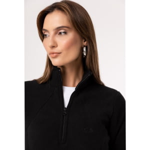 Fleece Térmico Feminino Meio Zíper Forrado em Lã - 914 Preto 