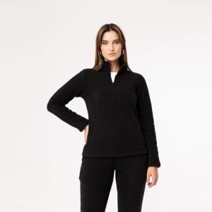 Fleece Térmico Feminino Meio Zíper Forrado em Lã - 914 Preto 