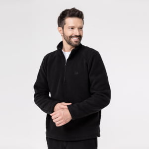 Fleece Térmico Masculino Meio Zíper Forrado em Lã - 916 Preto