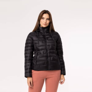 Jaqueta Feminina Puffer Spesso Z de Pluma Com Capuz Removível - 135 Preta 