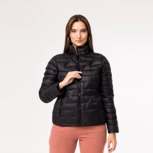 Jaqueta Feminina Puffer Spesso Z de Pluma Com Capuz Removível - 135 Preta 