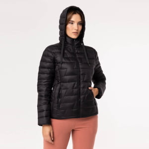 Jaqueta Feminina Puffer Spesso Z de Pluma Com Capuz Removível - 135 Preta 