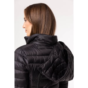 Jaqueta Feminina Puffer Spesso Z de Pluma Com Capuz Removível - 135 Preta 