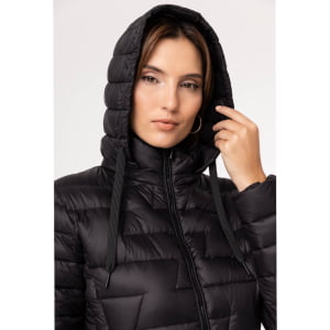 Jaqueta Feminina Puffer Spesso Z de Pluma Com Capuz Removível - 135 Preta 