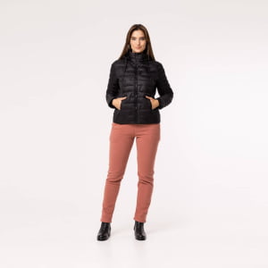 Jaqueta Feminina Puffer Spesso Z de Pluma Com Capuz Removível - 135 Preta 