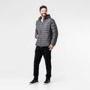 Jaqueta Masculina Puffer Spesso Metallico de Pluma Com Capuz Removível - 072 Grafite